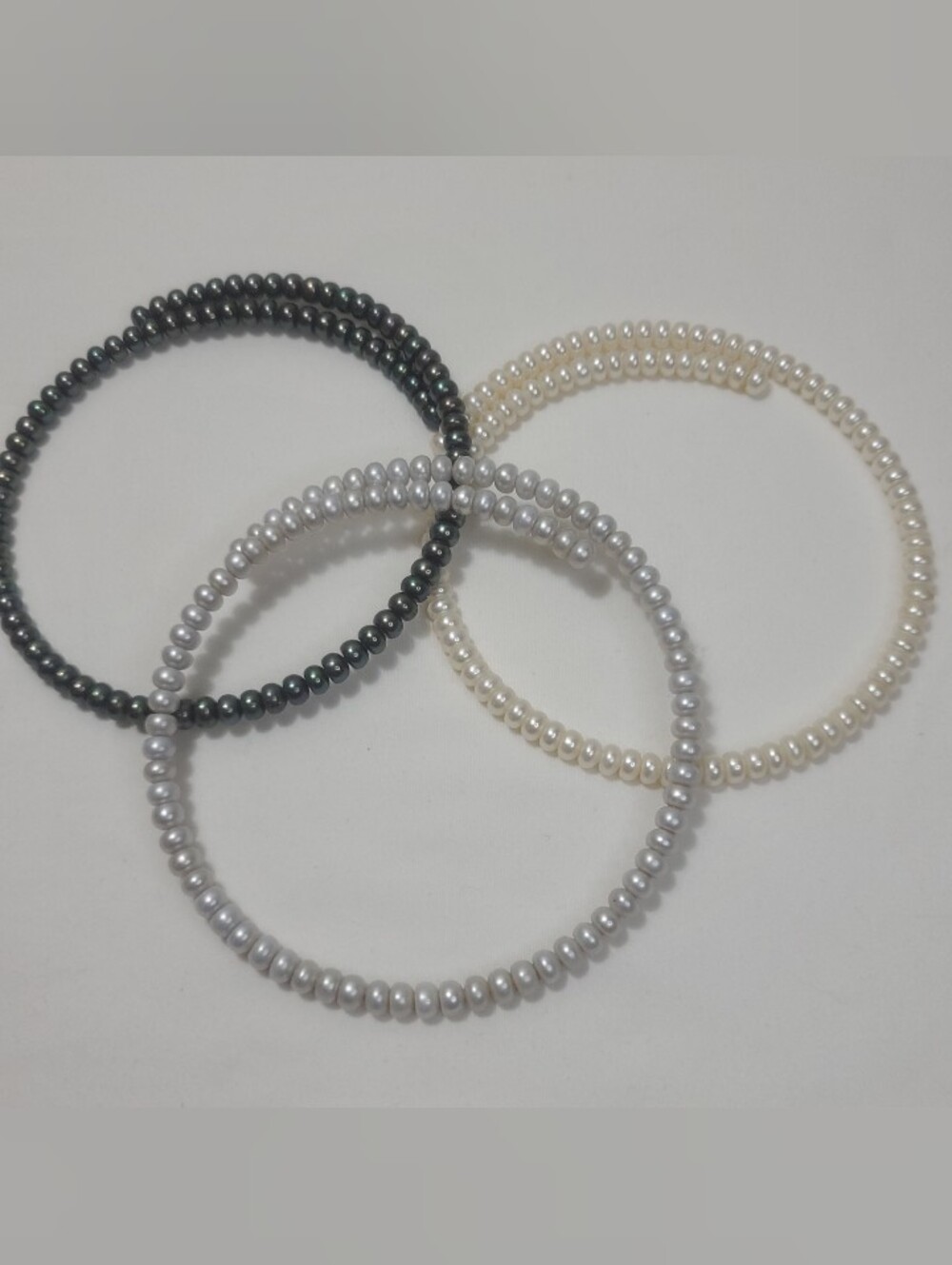 Freshwater Pearls Choker 3 Set Dark Peacock Black, Beige & Gray Pearl Necklaces
